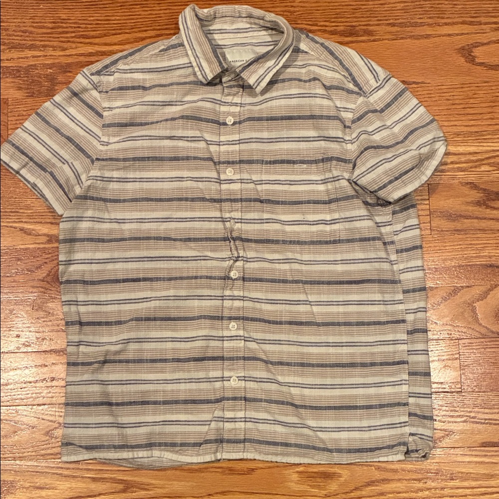 American Eagle Outfitters Blue and Gray Striped Shirt